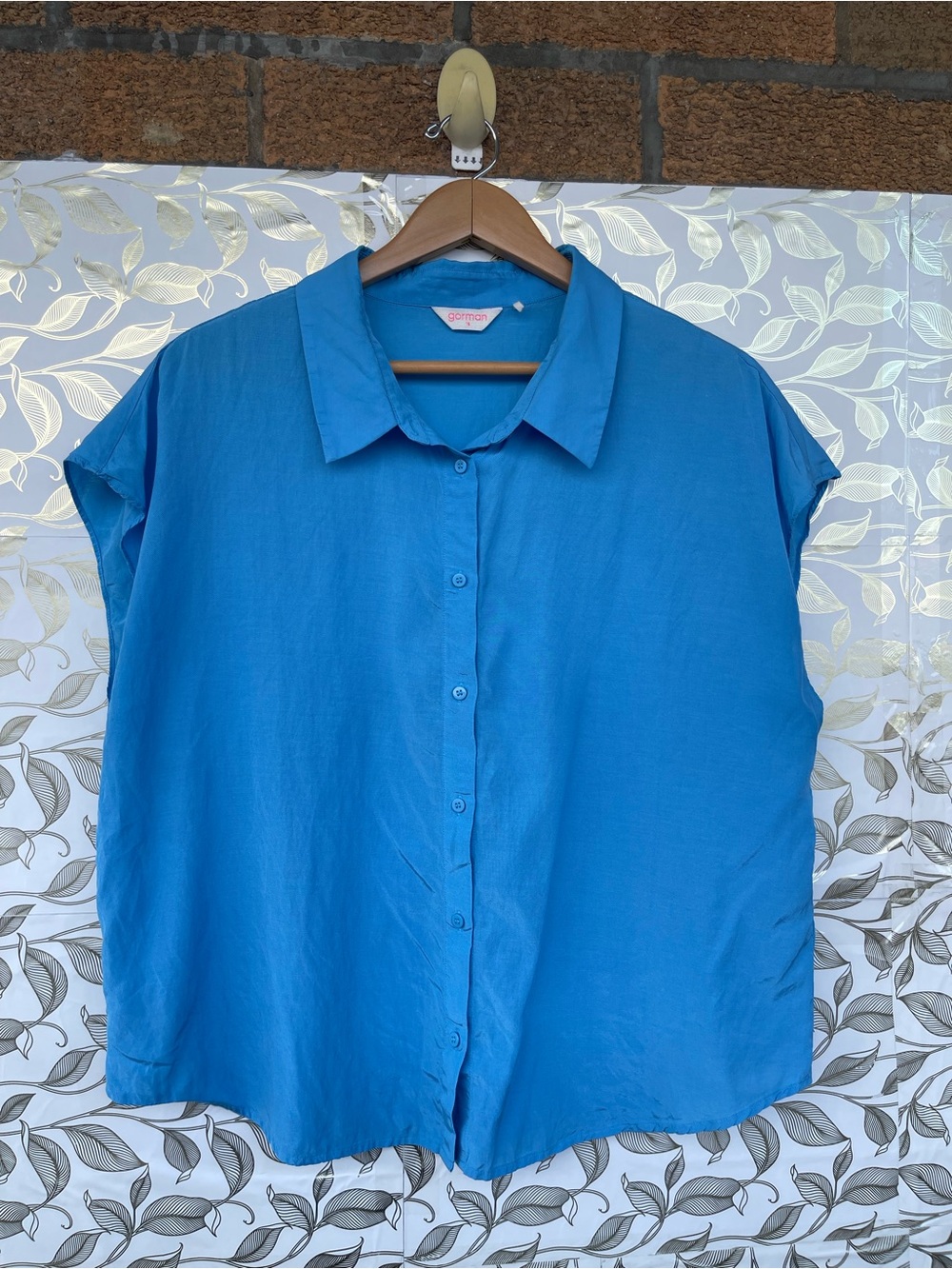 Gorman Short Sleeve Blouse Size 16 Blue Viscose Cotton Casual Minimalist